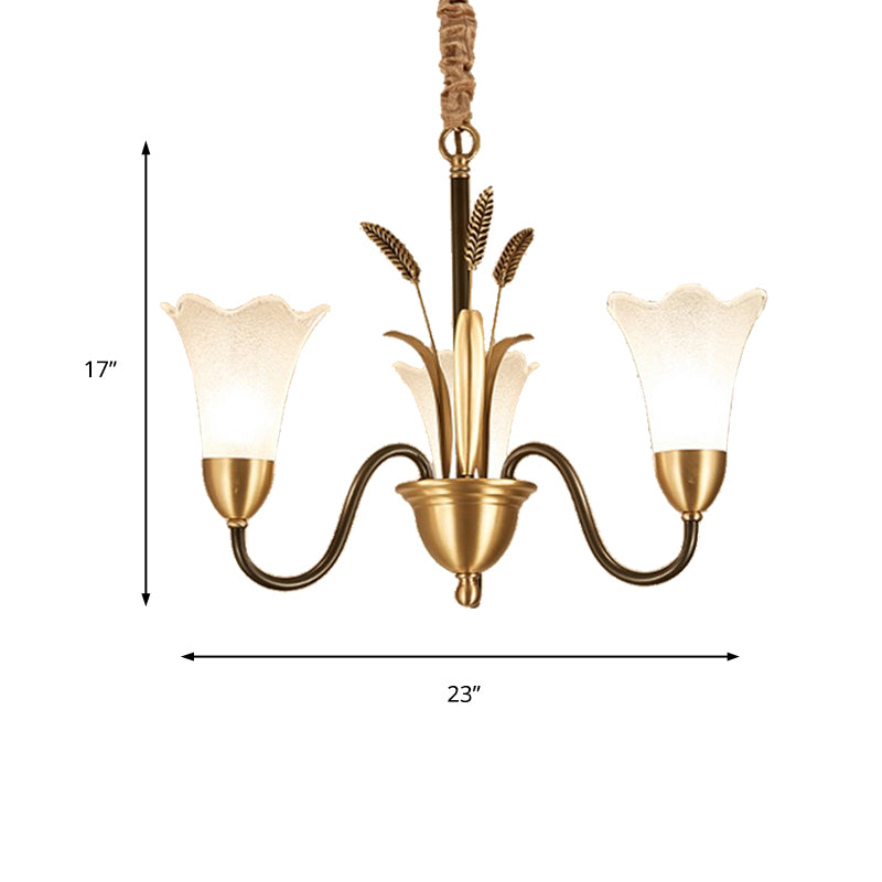 Flower Shape Metal Chandelier Lighting Traditional 3 Light Dining Room Pendant Lighting in Brass Clearhalo 'Ceiling Lights' 'Chandeliers' Lighting' options 214655