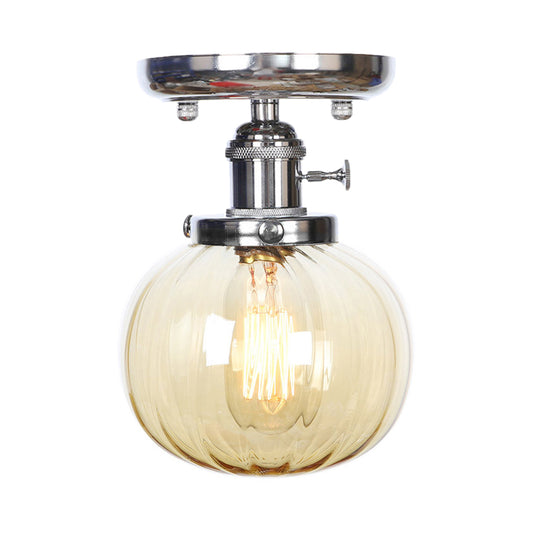 Chrome 1 Light Ceiling Mount Clear/Amber Glass Industrial Globe/Round Semi Flush Light for Dining Room Clearhalo 'Ceiling Lights' 'Close To Ceiling Lights' 'Close to ceiling' 'Glass shade' 'Glass' 'Pendant Lights' 'Semi-flushmount' Lighting' 214661