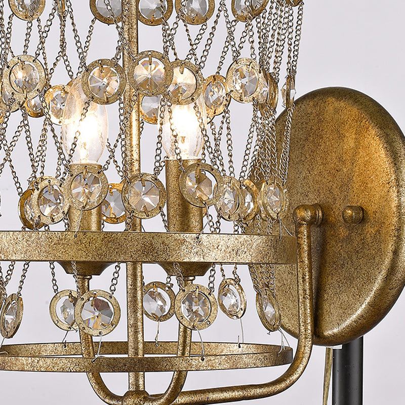 Cylinder Sconce Light Vintage Metal 2 Lights Antique Brass Wall Mont Light with Crystal Accent Clearhalo 'Cast Iron' 'Glass' 'Industrial' 'Modern wall lights' 'Modern' 'Tiffany' 'Traditional wall lights' 'Wall Lamps & Sconces' 'Wall Lights' Lighting' 214678