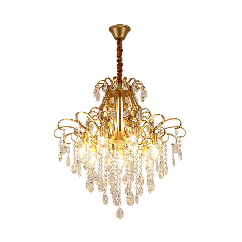 Gold Curved Arm Suspension Light Modern 3/7 Lights Crystal Drip Chandelier Light Fixture for Living Room Clearhalo 'Ceiling Lights' 'Chandeliers' Lighting' options 214696