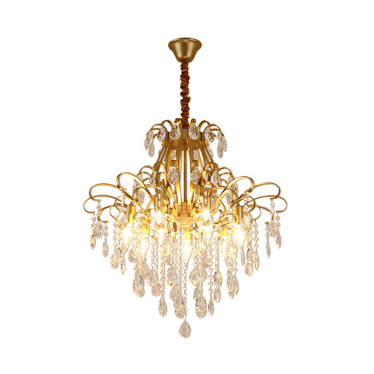 Gold Curved Arm Suspension Light Modern 3/7 Lights Crystal Drip Chandelier Light Fixture for Living Room Clearhalo 'Ceiling Lights' 'Chandeliers' Lighting' options 214696