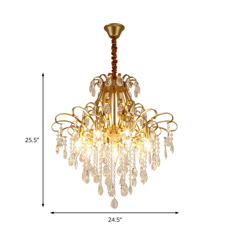 Gold Curved Arm Suspension Light Modern 3/7 Lights Crystal Drip Chandelier Light Fixture for Living Room Clearhalo 'Ceiling Lights' 'Chandeliers' Lighting' options 214697