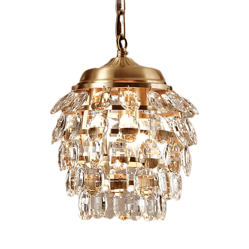 Postmodern 5 Tiers Faceted Clear Glass Chandelier Lamp 3 Lights Suspension Light in Gold Clearhalo 'Ceiling Lights' 'Chandeliers' 'Modern Chandeliers' 'Modern' Lighting' 214700