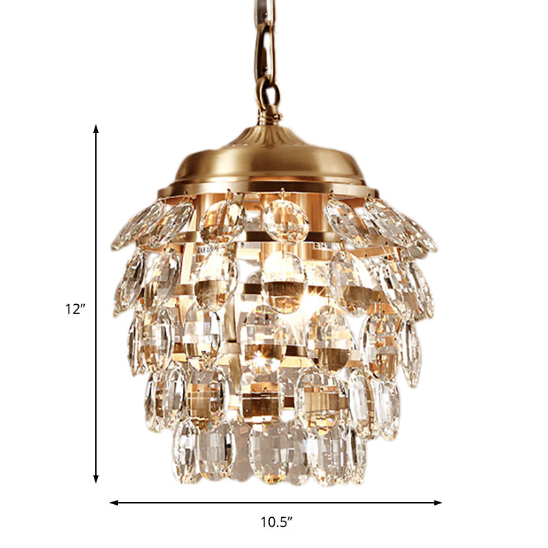 Postmodern 5 Tiers Faceted Clear Glass Chandelier Lamp 3 Lights Suspension Light in Gold Clearhalo 'Ceiling Lights' 'Chandeliers' 'Modern Chandeliers' 'Modern' Lighting' 214701