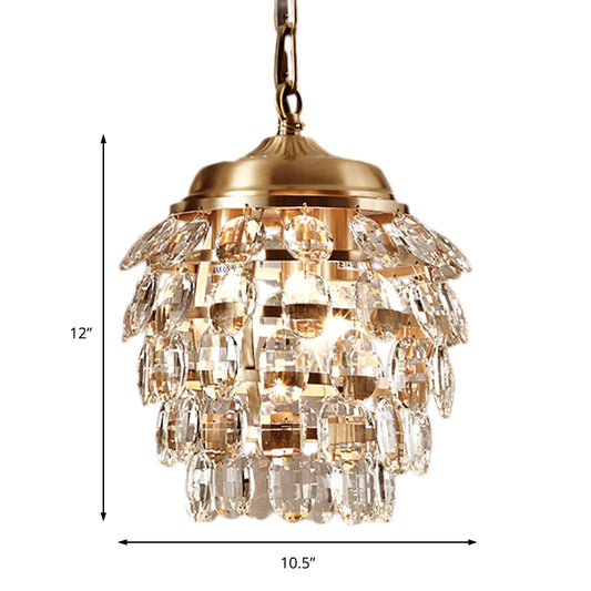 Postmodern 5 Tiers Faceted Clear Glass Chandelier Lamp 3 Lights Suspension Light in Gold Clearhalo 'Ceiling Lights' 'Chandeliers' 'Modern Chandeliers' 'Modern' Lighting' 214701