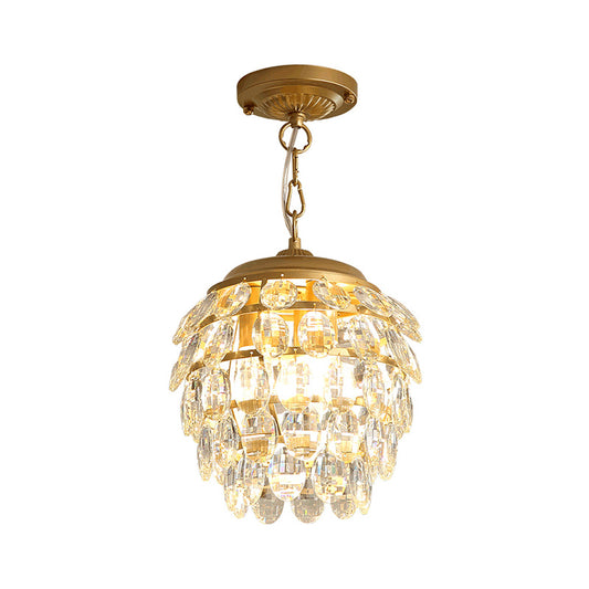 Five Tiers Fayer Chandelier Light Fixture Faceted Clear Glass 3 Lights Postmodern Hanging Lamp Kit in Gold Clearhalo 'Ceiling Lights' 'Chandeliers' 'Modern Chandeliers' 'Modern' Lighting' 214706