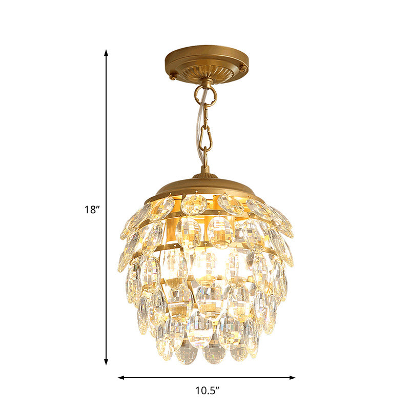 Five Tiers Fayer Chandelier Light Fixture Faceted Clear Glass 3 Lights Postmodern Hanging Lamp Kit in Gold Clearhalo 'Ceiling Lights' 'Chandeliers' 'Modern Chandeliers' 'Modern' Lighting' 214707