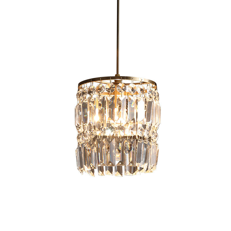 2 Tiers Drum Chandelier Light Modern Crystal 1 Light Gold Hanging Light Kit for Bedroom Clearhalo 'Ceiling Lights' 'Modern Pendants' 'Modern' 'Pendant Lights' 'Pendants' Lighting' 214710