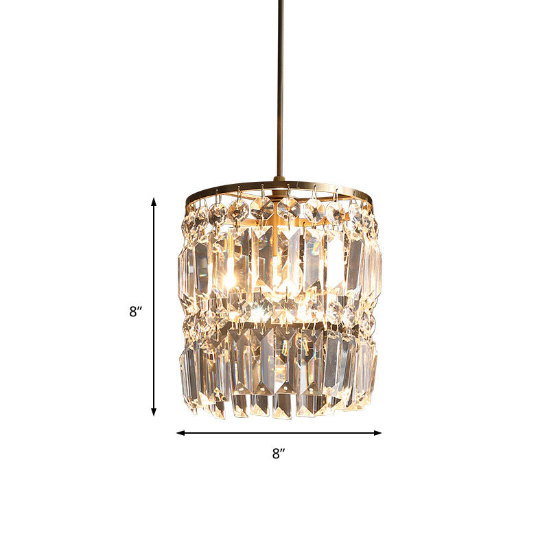 2 Tiers Drum Chandelier Light Modern Crystal 1 Light Gold Hanging Light Kit for Bedroom Clearhalo 'Ceiling Lights' 'Modern Pendants' 'Modern' 'Pendant Lights' 'Pendants' Lighting' 214711