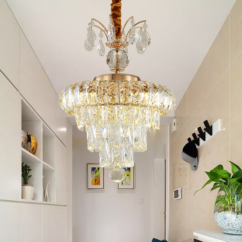 Tiered Chandelier Light Fixture Modern Crystal LED Gold Ceiling Pendant Light for Dining Room,12"/18" Wide Gold 18" Clearhalo 'Ceiling Lights' 'Chandeliers' 'Modern Chandeliers' 'Modern' Lighting' 214725