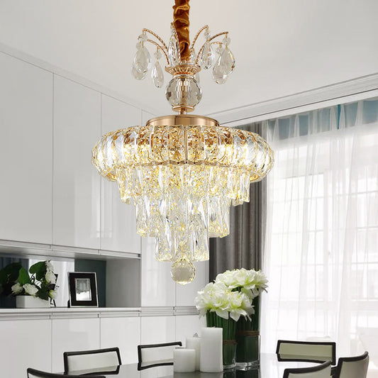 Tiered Chandelier Light Fixture Modern Crystal LED Gold Ceiling Pendant Light for Dining Room,12"/18" Wide Clearhalo 'Ceiling Lights' 'Chandeliers' 'Modern Chandeliers' 'Modern' Lighting' 214726