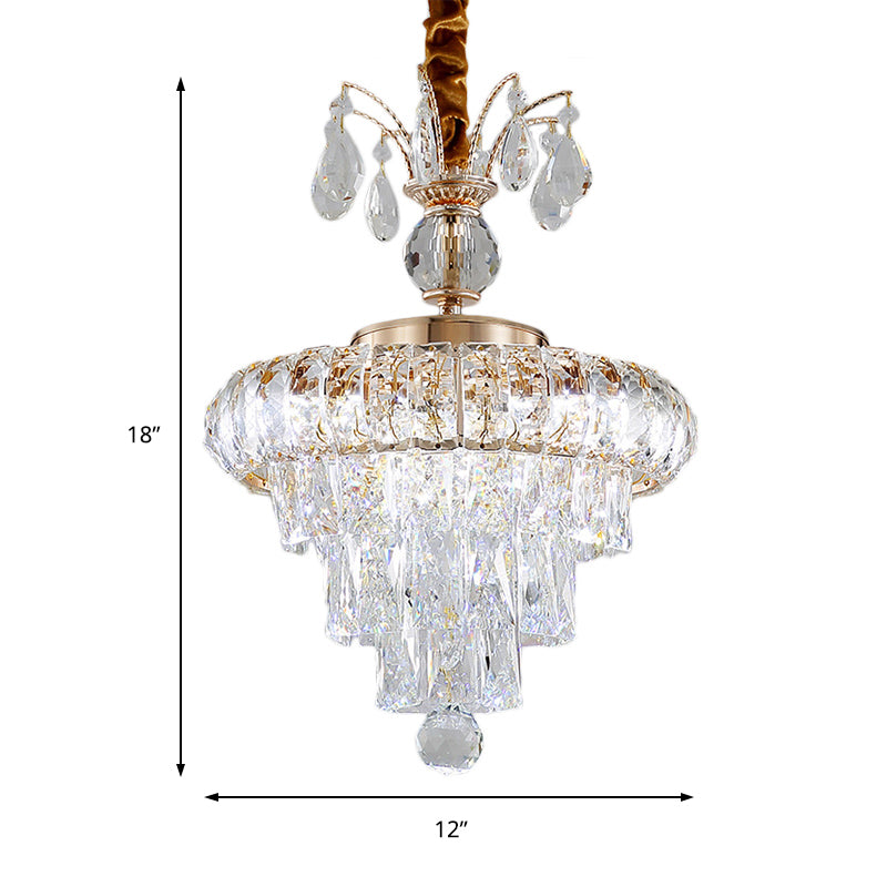 Tiered Chandelier Light Fixture Modern Crystal LED Gold Ceiling Pendant Light for Dining Room,12"/18" Wide Clearhalo 'Ceiling Lights' 'Chandeliers' 'Modern Chandeliers' 'Modern' Lighting' 214728