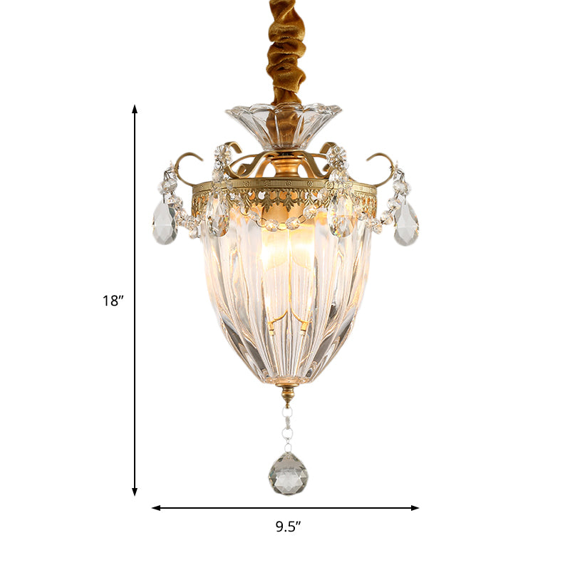 Prism Glass Conical Pendant Ceiling Light Nordic 1 Light Brass Suspension Light with Crystal Drop Clearhalo 'Ceiling Lights' 'Glass shade' 'Glass' 'Modern Pendants' 'Modern' 'Pendant Lights' 'Pendants' Lighting' 214739