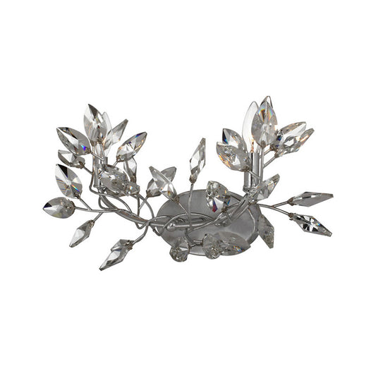 Leaf Sconce Light Modern Crystal 2 Lights Gold/Silver Wall Mount Light for Living Room Clearhalo 'Art deco wall lights' 'Cast Iron' 'Glass' 'Industrial wall lights' 'Industrial' 'Middle century wall lights' 'Modern' 'Rustic wall lights' 'Tiffany' 'Traditional wall lights' 'Wall Lamps & Sconces' 'Wall Lights' Lighting' 214756