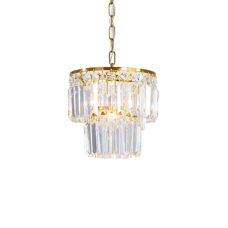 2 Layers Prismatic Pendant Light Postmodern Crystal 1 Light Brass Hanging Ceiling Light for Living Room Clearhalo 'Ceiling Lights' 'Modern Pendants' 'Modern' 'Pendant Lights' 'Pendants' Lighting' 214792