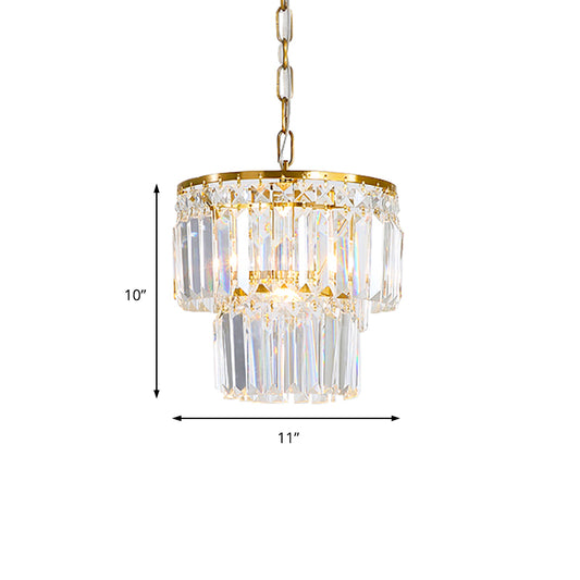 2 Layers Prismatic Pendant Light Postmodern Crystal 1 Light Brass Hanging Ceiling Light for Living Room Clearhalo 'Ceiling Lights' 'Modern Pendants' 'Modern' 'Pendant Lights' 'Pendants' Lighting' 214793