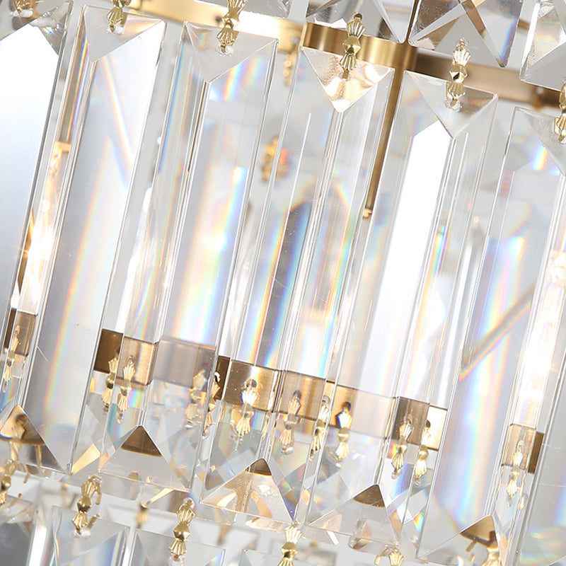 2 Layers Prismatic Pendant Light Postmodern Crystal 1 Light Brass Hanging Ceiling Light for Living Room Clearhalo 'Ceiling Lights' 'Modern Pendants' 'Modern' 'Pendant Lights' 'Pendants' Lighting' 214794