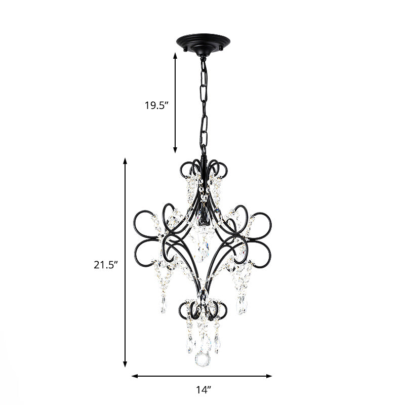 Curve Arm Pendant Light Antique Iron 1 Light Black Hanging Ceiling Light with Crystal Accent Clearhalo 'Ceiling Lights' 'Modern Pendants' 'Modern' 'Pendant Lights' 'Pendants' Lighting' 214817