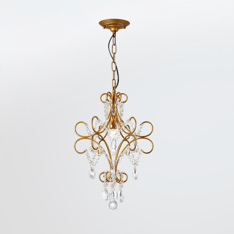 Iron Bent Arm Frame Pendant Light Fixture Modern 1 Light Gold Hanging Light with Glass Strand Gold Clearhalo 'Ceiling Lights' 'Modern Pendants' 'Modern' 'Pendant Lights' 'Pendants' Lighting' 214828