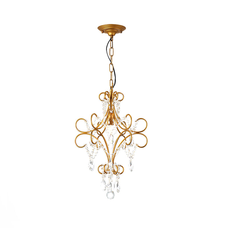 Iron Bent Arm Frame Pendant Light Fixture Modern 1 Light Gold Hanging Light with Glass Strand Clearhalo 'Ceiling Lights' 'Modern Pendants' 'Modern' 'Pendant Lights' 'Pendants' Lighting' 214829