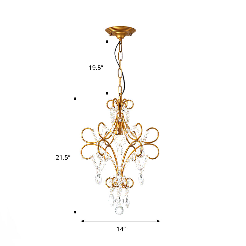 Iron Bent Arm Frame Pendant Light Fixture Modern 1 Light Gold Hanging Light with Glass Strand Clearhalo 'Ceiling Lights' 'Modern Pendants' 'Modern' 'Pendant Lights' 'Pendants' Lighting' 214830