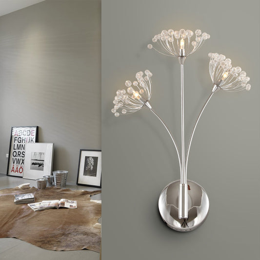 Dandelion Wall Sconce Light Modern Crystal 3 Lights Silver Wall Mount Light for Office Room Chrome Clearhalo 'Modern wall lights' 'Modern' 'Wall Lamps & Sconces' 'Wall Lights' Lighting' 214842