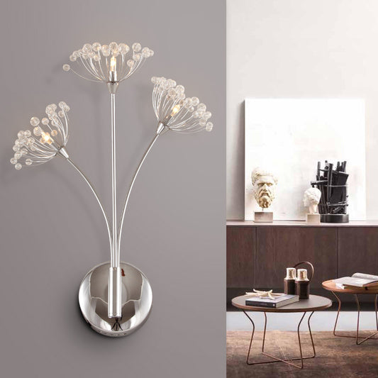 Dandelion Wall Sconce Light Modern Crystal 3 Lights Silver Wall Mount Light for Office Room Clearhalo 'Modern wall lights' 'Modern' 'Wall Lamps & Sconces' 'Wall Lights' Lighting' 214843