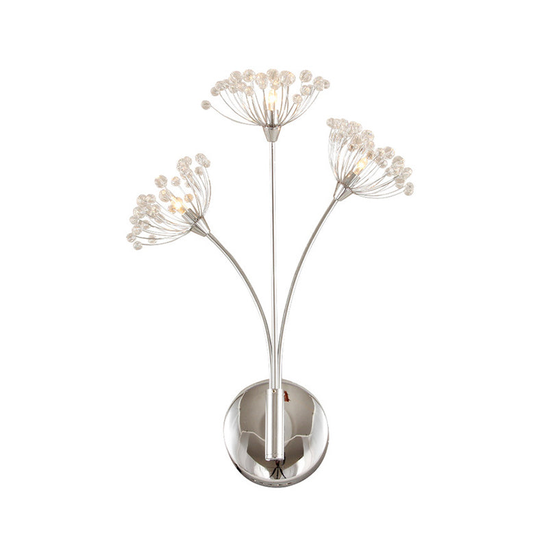 Dandelion Wall Sconce Light Modern Crystal 3 Lights Silver Wall Mount Light for Office Room Clearhalo 'Modern wall lights' 'Modern' 'Wall Lamps & Sconces' 'Wall Lights' Lighting' 214844