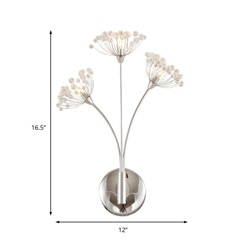 Dandelion Wall Sconce Light Modern Crystal 3 Lights Silver Wall Mount Light for Office Room Clearhalo 'Modern wall lights' 'Modern' 'Wall Lamps & Sconces' 'Wall Lights' Lighting' 214845