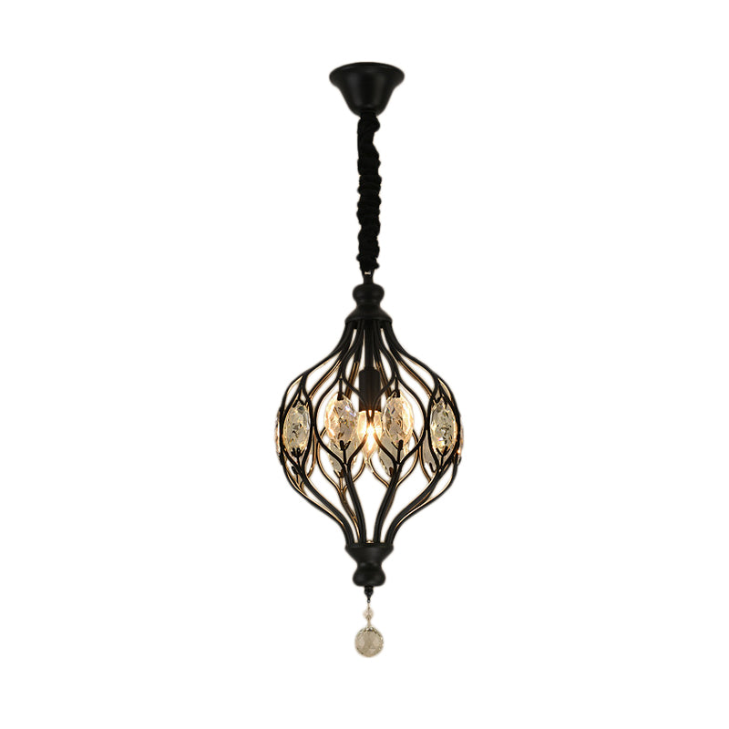 Wire Cage Pendant Light Fixture Contemporary Metal 1 Light Black/Brass Pendulum Light with Crystal Accent Clearhalo 'Ceiling Lights' 'Modern Pendants' 'Modern' 'Pendant Lights' 'Pendants' Lighting' 214851