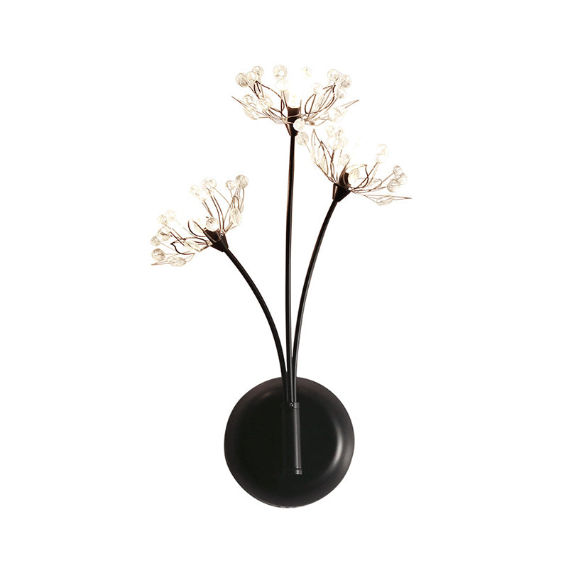 Black Dandelion Sconce Light Vintage 3 Lights Crystal Wall Mount Light for Stairway Clearhalo 'Cast Iron' 'Glass' 'Industrial' 'Modern wall lights' 'Modern' 'Tiffany' 'Traditional wall lights' 'Wall Lamps & Sconces' 'Wall Lights' Lighting' 214870