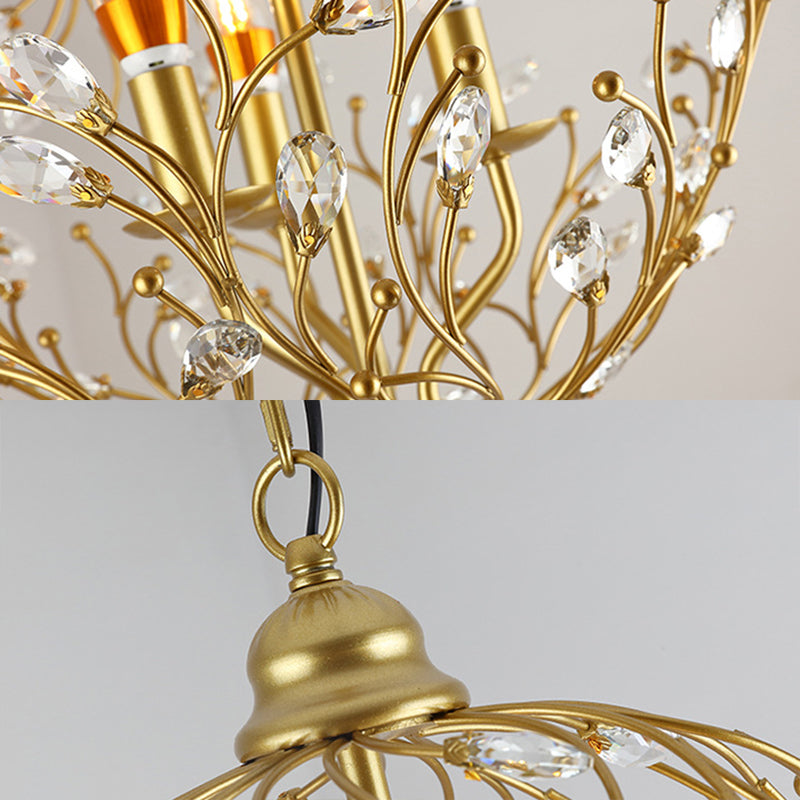 Globe Chandelier Lighting Antique Crystal 3 Lights Brass Hanging Ceiling Light for Dining Room Clearhalo 'Ceiling Lights' 'Chandeliers' 'Modern Chandeliers' 'Modern' Lighting' 214883