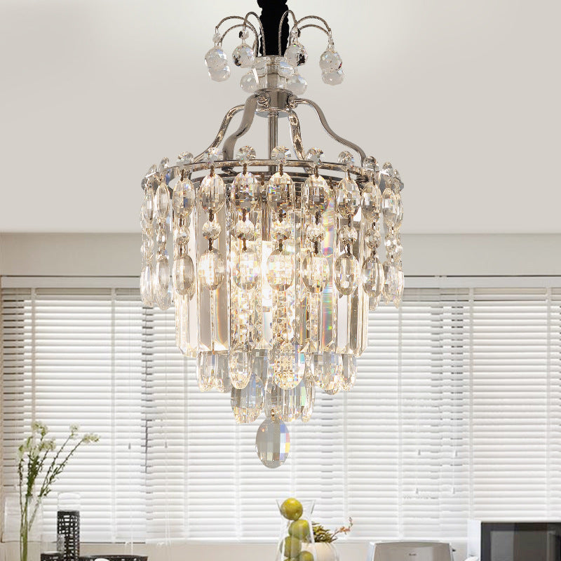 Crystal Round Chandelier Light Modern 3 Lights Chrome Hanging Light Fixture for Living Room Chrome Clearhalo 'Ceiling Lights' 'Chandeliers' 'Modern Chandeliers' 'Modern' Lighting' 214898