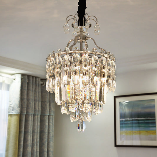 Crystal Round Chandelier Light Modern 3 Lights Chrome Hanging Light Fixture for Living Room Clearhalo 'Ceiling Lights' 'Chandeliers' 'Modern Chandeliers' 'Modern' Lighting' 214899