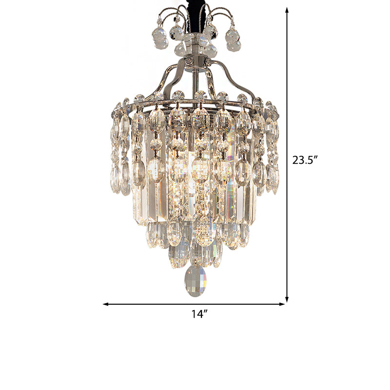 Crystal Round Chandelier Light Modern 3 Lights Chrome Hanging Light Fixture for Living Room Clearhalo 'Ceiling Lights' 'Chandeliers' 'Modern Chandeliers' 'Modern' Lighting' 214901