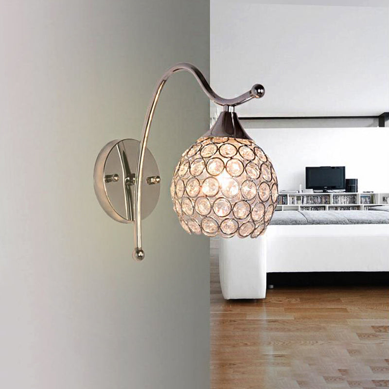 Dome Wall Sconce Light Modern Crystal 1 Light Corridor Wall Mounted Light with Chrome Backplate Clearhalo 'Cast Iron' 'Glass' 'Industrial' 'Modern wall lights' 'Modern' 'Tiffany' 'Traditional wall lights' 'Wall Lamps & Sconces' 'Wall Lights' Lighting' 214921