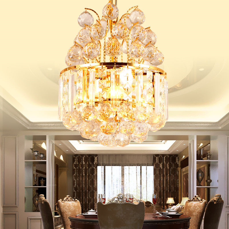 Drum Chandelier Lighting Fixture Modern Crystal 3 Light Gold Hanging Ceiling Light for Dining Room Gold Clearhalo 'Ceiling Lights' 'Chandeliers' 'Modern Chandeliers' 'Modern' Lighting' 214924