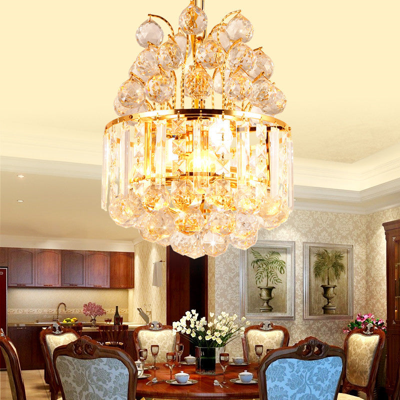 Drum Chandelier Lighting Fixture Modern Crystal 3 Light Gold Hanging Ceiling Light for Dining Room Clearhalo 'Ceiling Lights' 'Chandeliers' 'Modern Chandeliers' 'Modern' Lighting' 214925