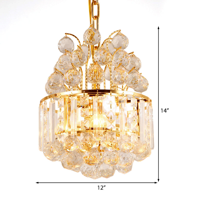 Drum Chandelier Lighting Fixture Modern Crystal 3 Light Gold Hanging Ceiling Light for Dining Room Clearhalo 'Ceiling Lights' 'Chandeliers' 'Modern Chandeliers' 'Modern' Lighting' 214927