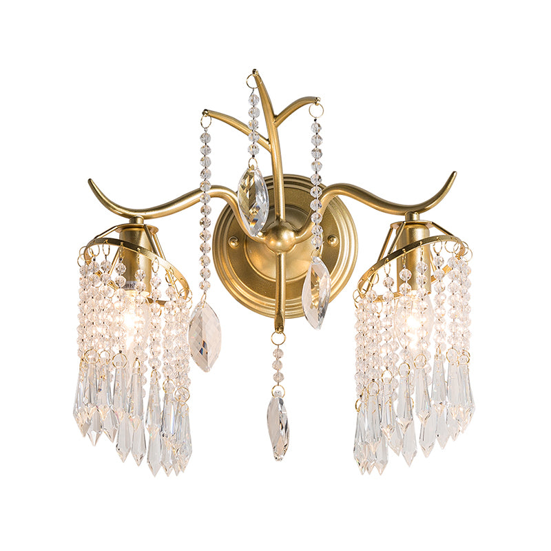 Contemporary 2 Lights Wall Light with Crystal Shade Brass Branch Sconce Light Fixture Clearhalo 'Wall Lamps & Sconces' 'Wall Lights' Lighting' 214942