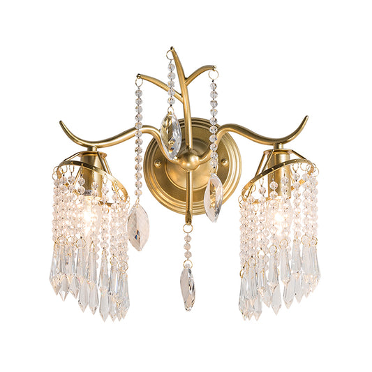 Contemporary 2 Lights Wall Light with Crystal Shade Brass Branch Sconce Light Fixture Clearhalo 'Wall Lamps & Sconces' 'Wall Lights' Lighting' 214942