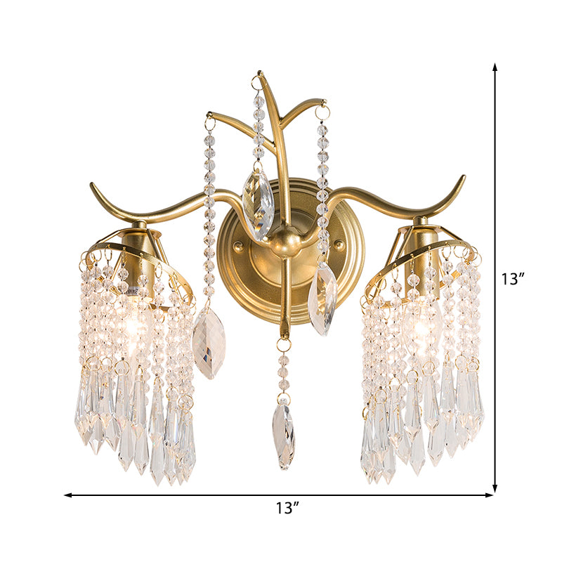 Contemporary 2 Lights Wall Light with Crystal Shade Brass Branch Sconce Light Fixture Clearhalo 'Wall Lamps & Sconces' 'Wall Lights' Lighting' 214943