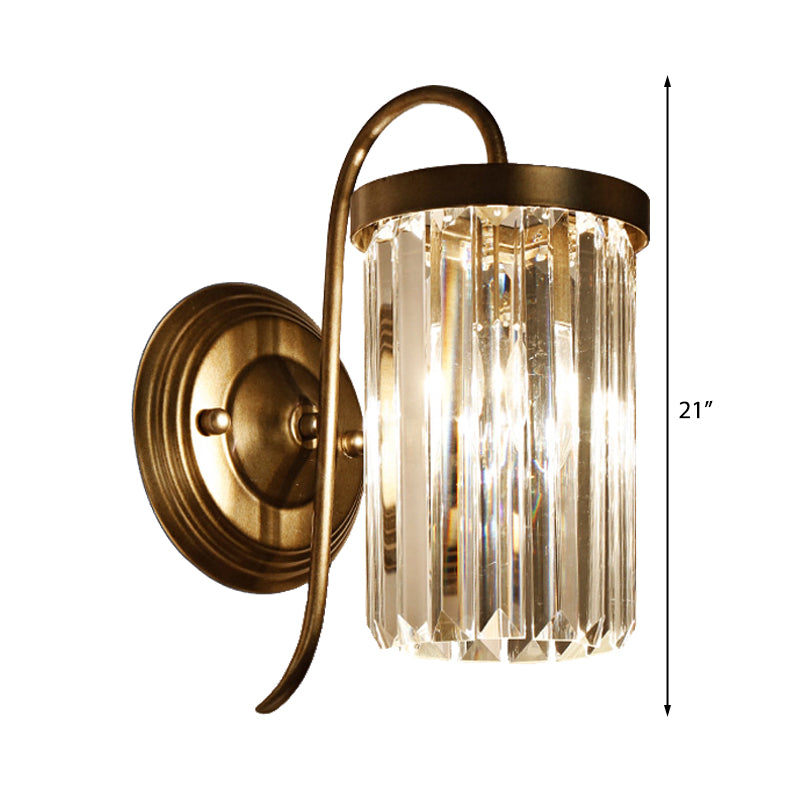 Prismatic Crystal Cylinder Wall Light Fixture Modern 1 Light Gold/Black Wall Mount Light Clearhalo 'Modern wall lights' 'Modern' 'Wall Lamps & Sconces' 'Wall Lights' Lighting' 214983