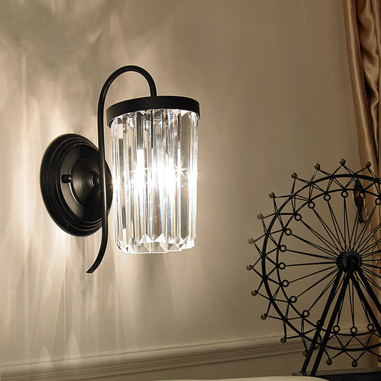 Prismatic Crystal Cylinder Wall Light Fixture Modern 1 Light Gold/Black Wall Mount Light Black Clearhalo 'Modern wall lights' 'Modern' 'Wall Lamps & Sconces' 'Wall Lights' Lighting' 214986