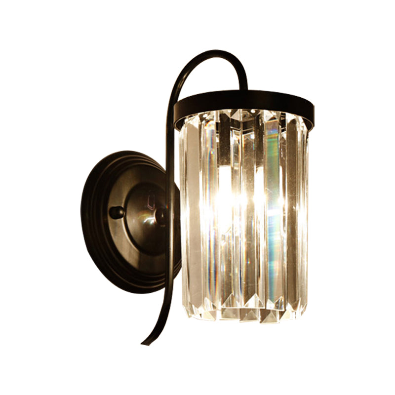 Prismatic Crystal Cylinder Wall Light Fixture Modern 1 Light Gold/Black Wall Mount Light Clearhalo 'Modern wall lights' 'Modern' 'Wall Lamps & Sconces' 'Wall Lights' Lighting' 214987