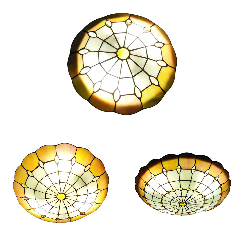 12"/16"/19.5" W Bedroom Ceiling Lights Tiffany Yellow Dome Shade Flush Mount Light with Jewel Decoration Clearhalo 'Ceiling Lights' 'Close To Ceiling Lights' 'Close to ceiling' 'Flush mount' Lighting' 21499