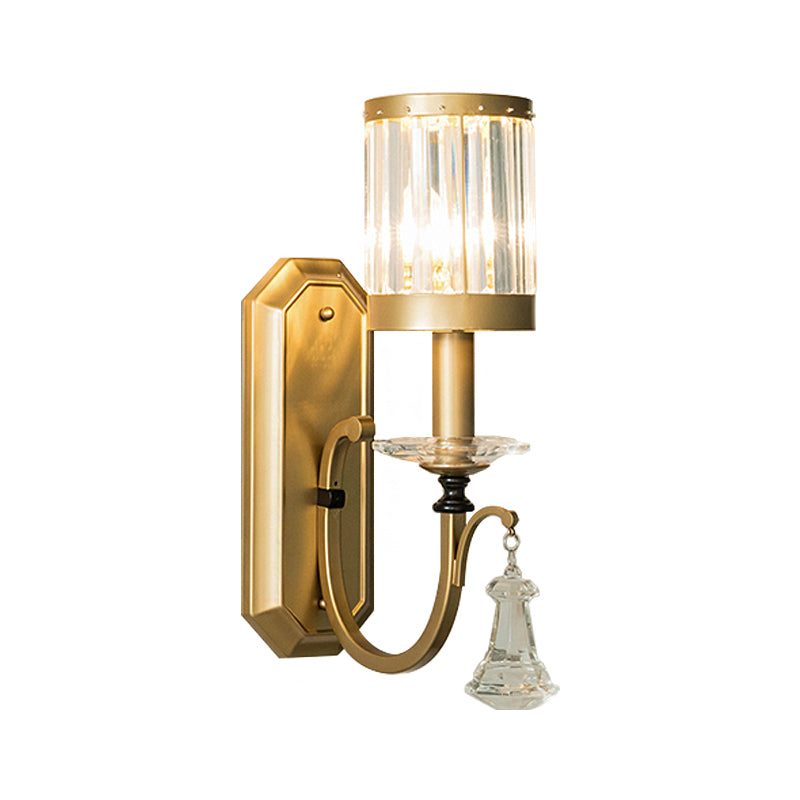 Cylinder Sconce Light Modernism Prismatic Crystal 1 Light Brass Wall Mount Light for Living Room Clearhalo 'Modern wall lights' 'Modern' 'Wall Lamps & Sconces' 'Wall Lights' Lighting' 214996