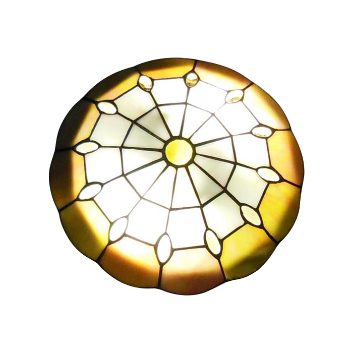 12"/16"/19.5" W Bedroom Ceiling Lights Tiffany Yellow Dome Shade Flush Mount Light with Jewel Decoration Yellow 12" Clearhalo 'Ceiling Lights' 'Close To Ceiling Lights' 'Close to ceiling' 'Flush mount' Lighting' 21500