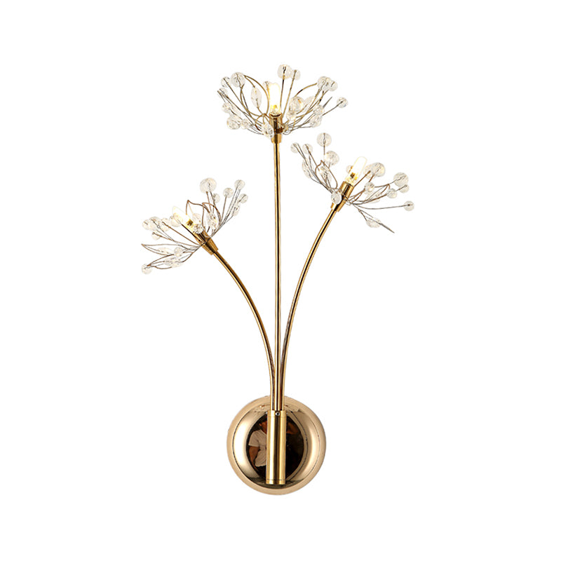 Dandelion Wall Sconce Light Nordic Crystal 3 Light Gold Wall Mount Light for Living Room Clearhalo 'Modern wall lights' 'Modern' 'Wall Lamps & Sconces' 'Wall Lights' Lighting' 215010