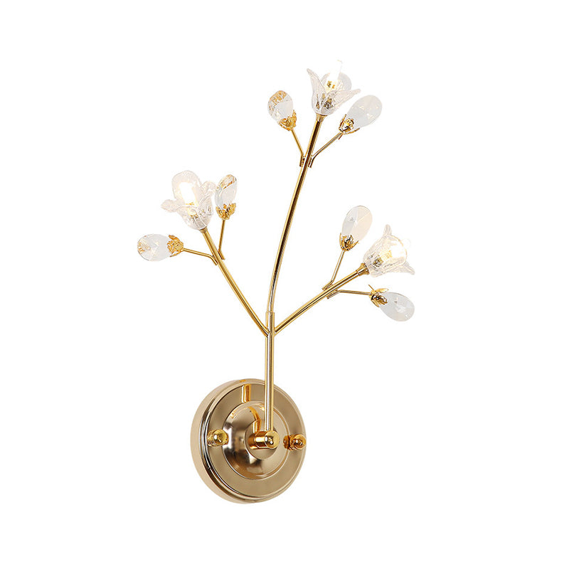 Crystal Flower and Leaf Wall Light Fixture Simple Style 3 Lights Gold Wall Sconce Light Clearhalo 'Modern wall lights' 'Modern' 'Wall Lamps & Sconces' 'Wall Lights' Lighting' 215014